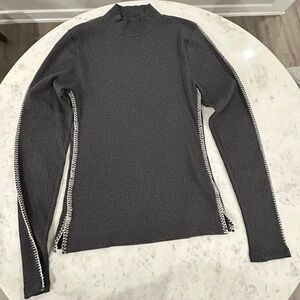 J. Crew Gray Mock Neck Sweater with Contrast Stitching